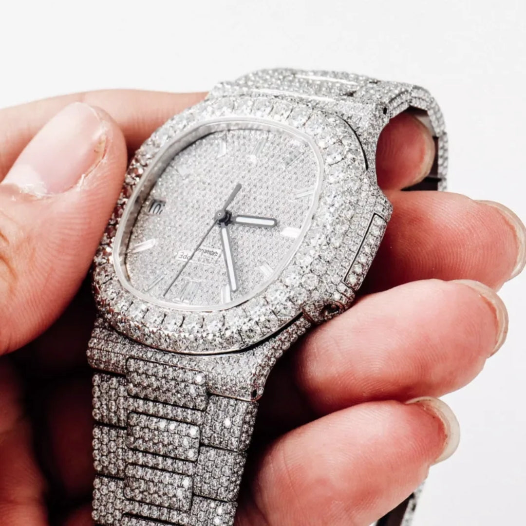 Moissanite 46.00 CT Round & Baguette Cut Diamond Gothic Watch