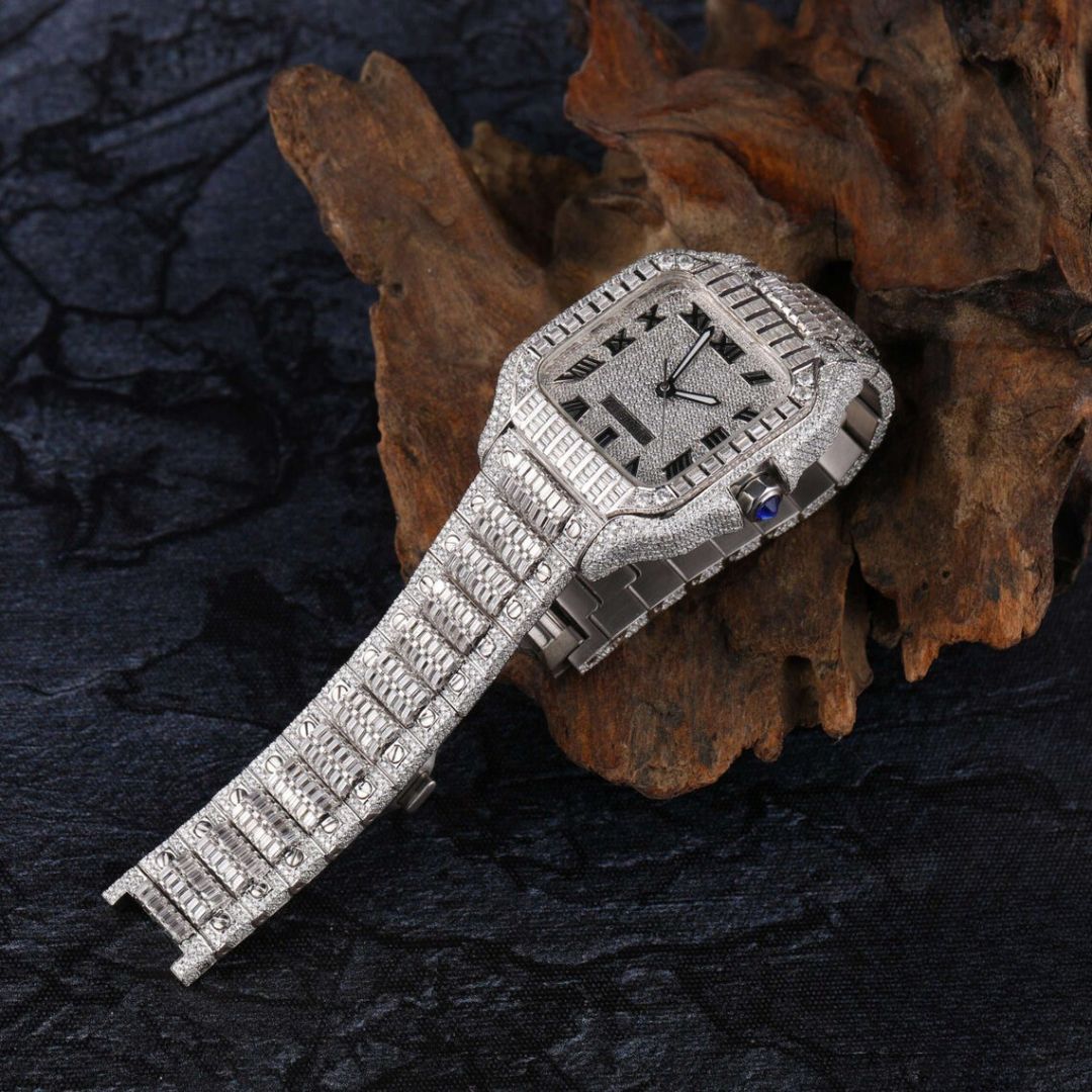 Moissanite 43.37 CT Baguette Cut Diamond Brutalist Watch