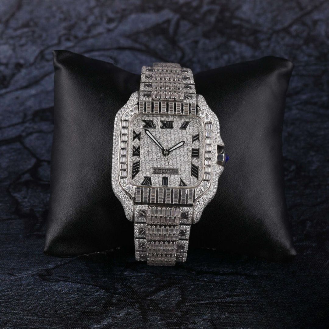 Moissanite 43.37 CT Baguette Cut Diamond Brutalist Watch