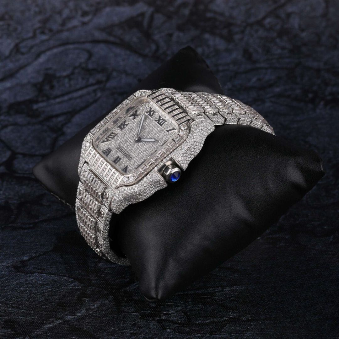 Moissanite 43.37 CT Baguette Cut Diamond Brutalist Watch