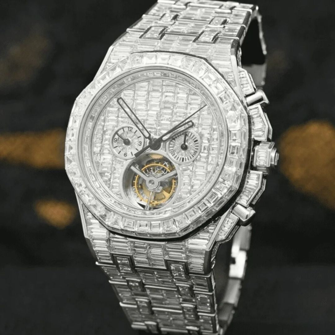Moissanite 37.85 CT Baguette Cut Diamond Brutalist Watch