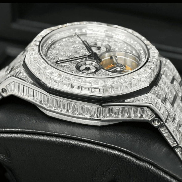 Moissanite 37.85 CT Baguette Cut Diamond Brutalist Watch