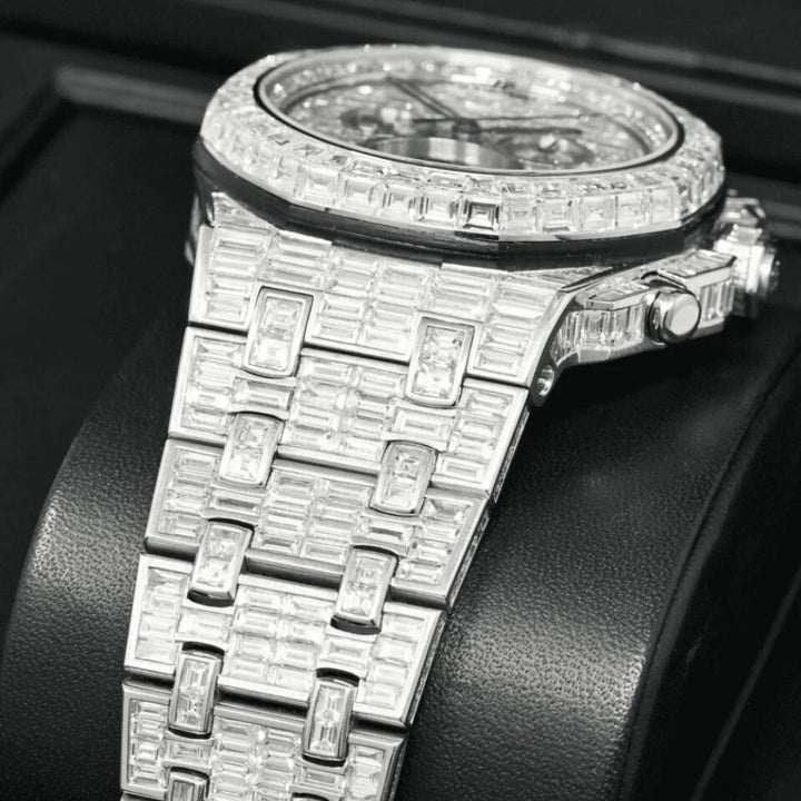 Moissanite 37.85 CT Baguette Cut Diamond Brutalist Watch