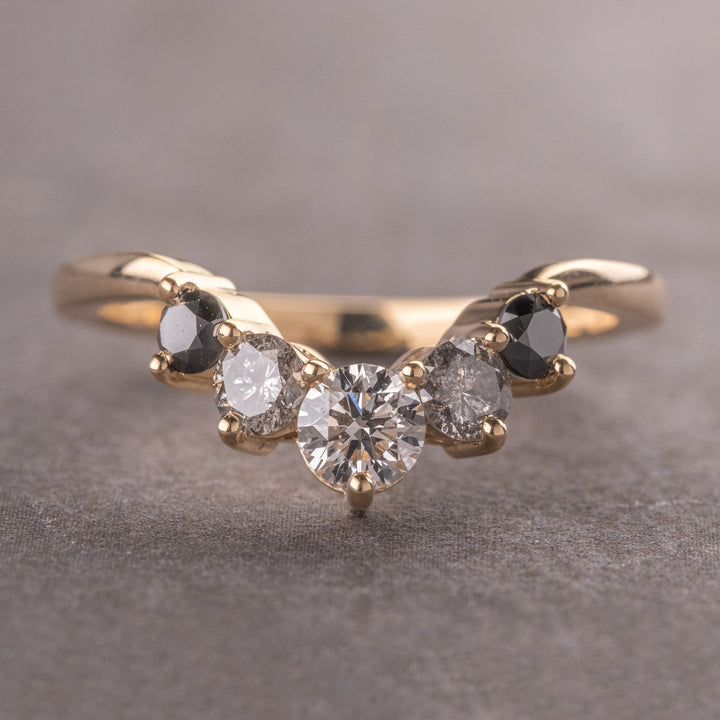 Natural Salt and Paper 1.49 CT Round Diamond Mid-Century Band