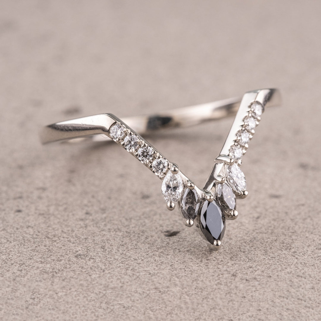 Natural Salt and Paper 0.70 CT Marquise Diamond Art Deco Band