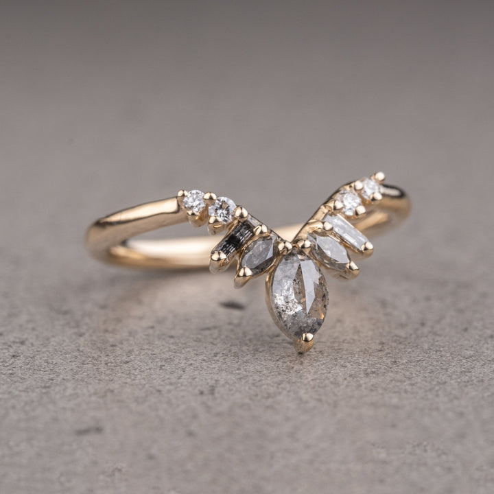 Natural Salt and Paper 0.84 CT Marquise Diamond Victorian Band