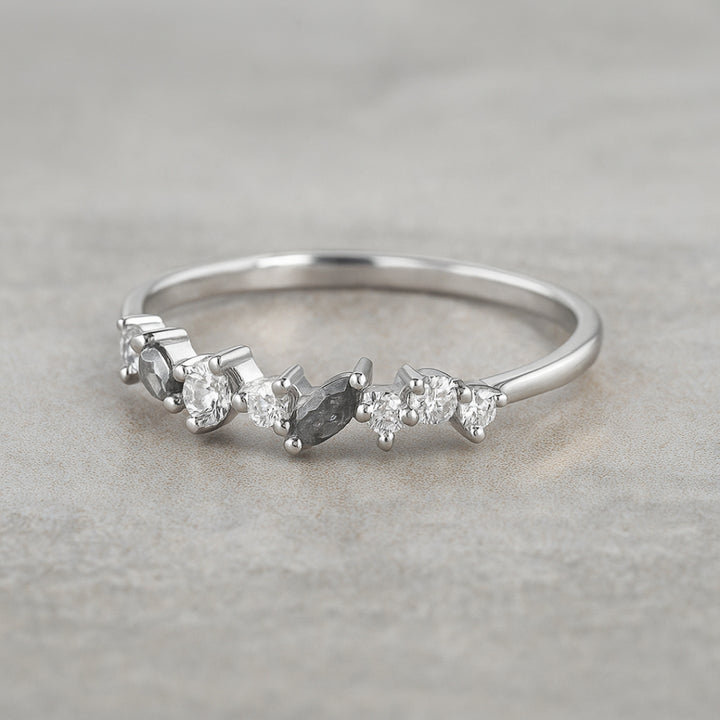 Salt and Pepper Marquise & Round Diamond Modern Cluster Band