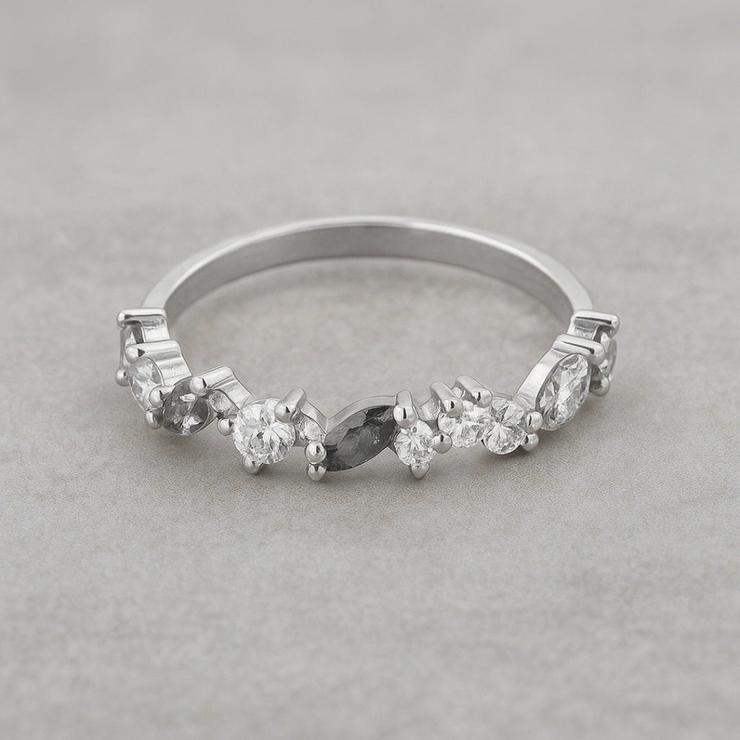 Salt and Pepper Marquise & Round Diamond Modern Cluster Band