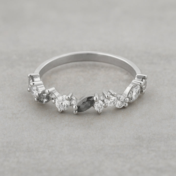 Salt and Pepper Marquise & Round Diamond Modern Cluster Band