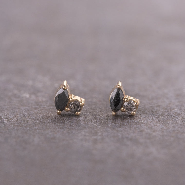 Natural Salt And Pepper 0.50 CT Marquise Diamond Stud Earring