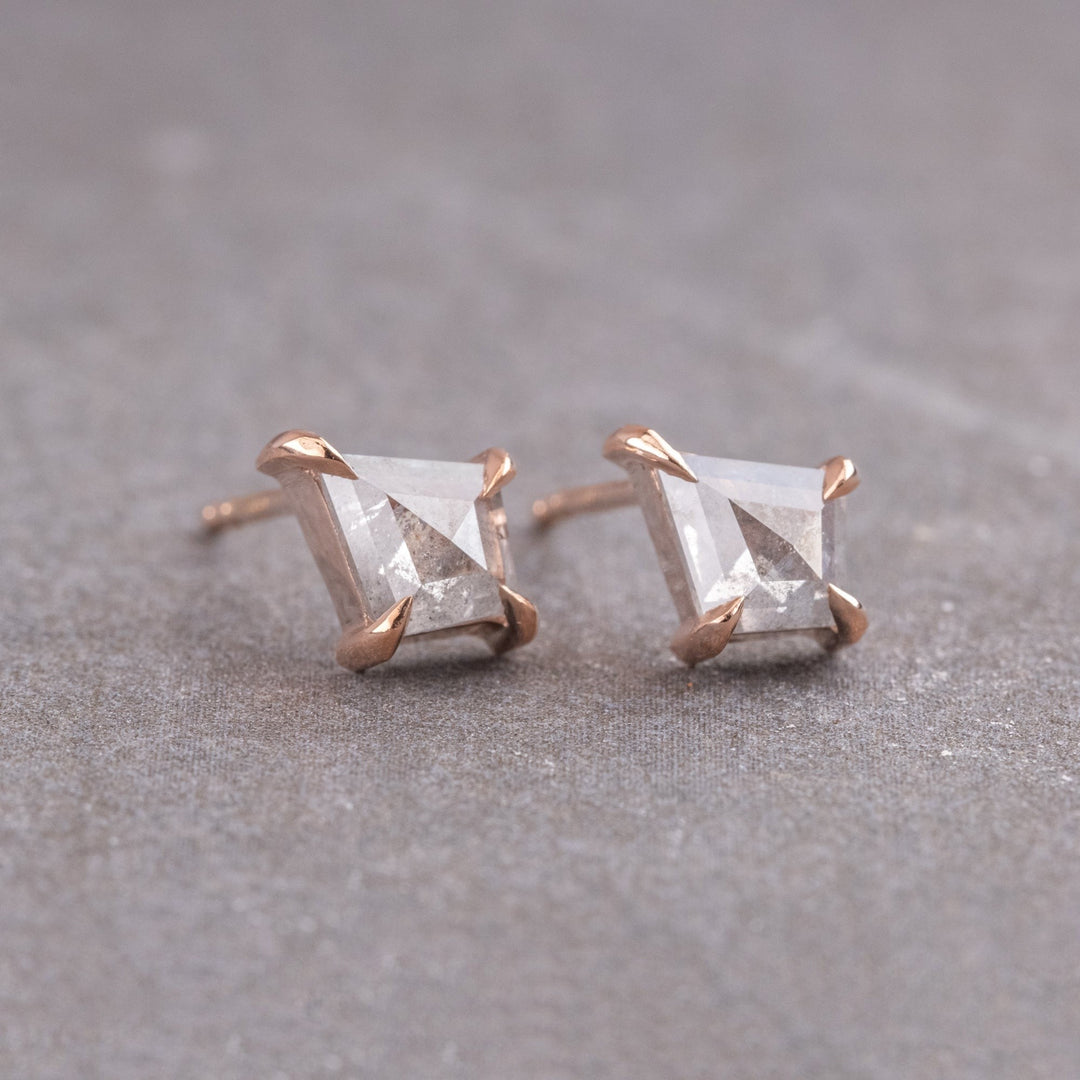 Natural Salt And Pepper 0.50 CT Kite Diamond Stud Earring