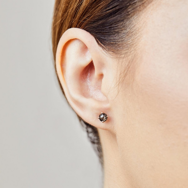 Natural Salt and Pepper 1.40 CT Round Diamond Stud Earring