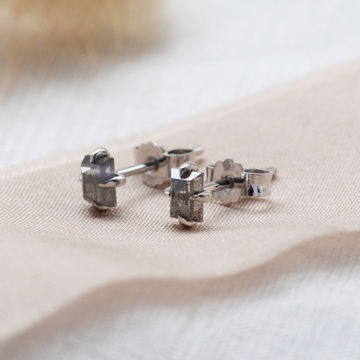 Natural Salt and Pepper 1.60 CT Baguette Diamond Stud Earring