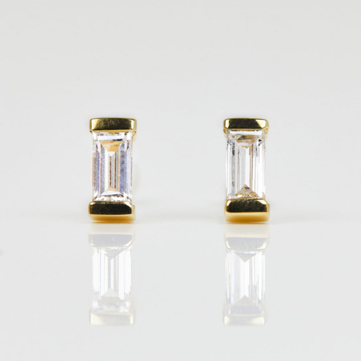 Natural Salt and Pepper 1.40 CT Baguette Diamond Half Bezel Setting Stud Earring