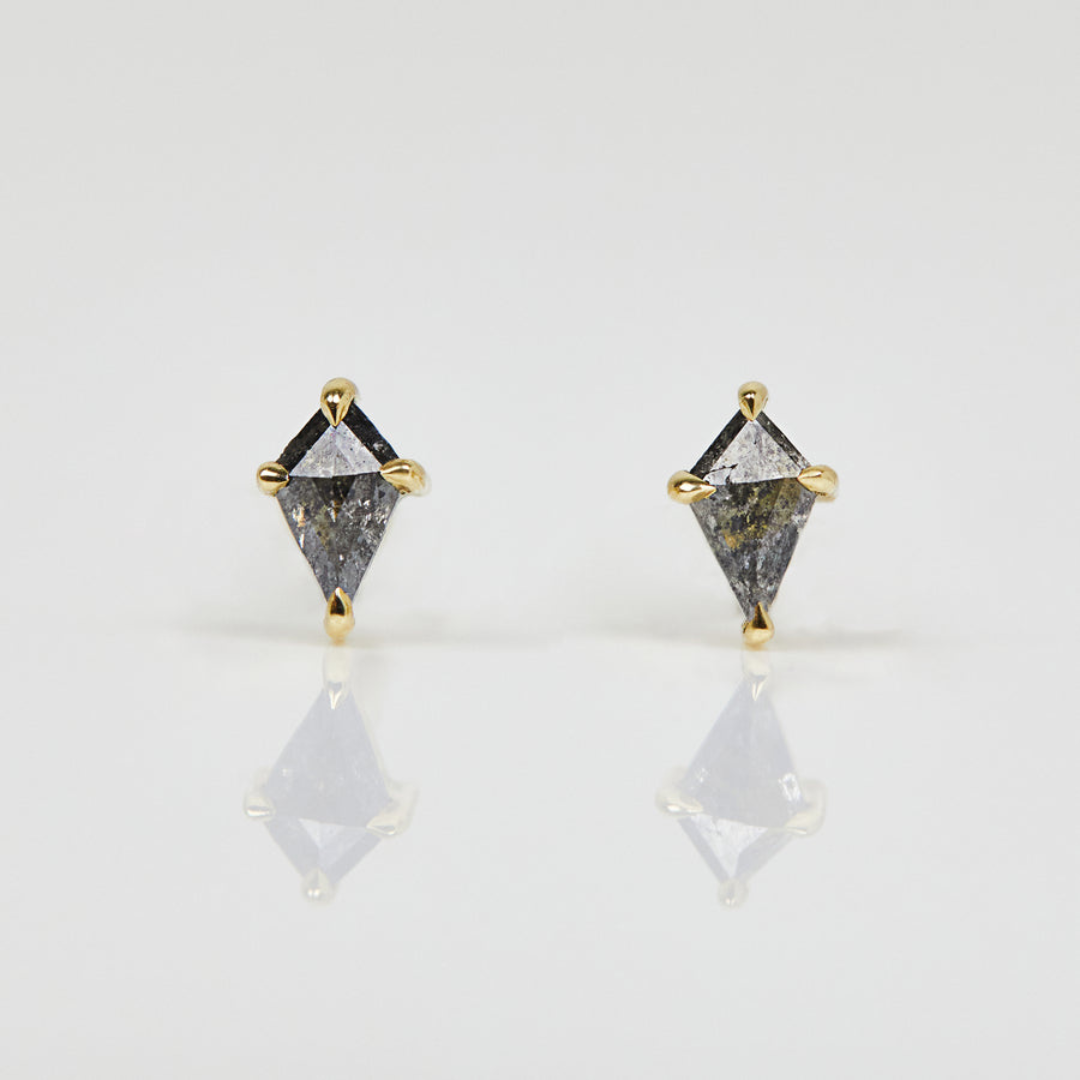 Natural Salt and Pepper 0.88 CT Kite Diamond Stud Earring