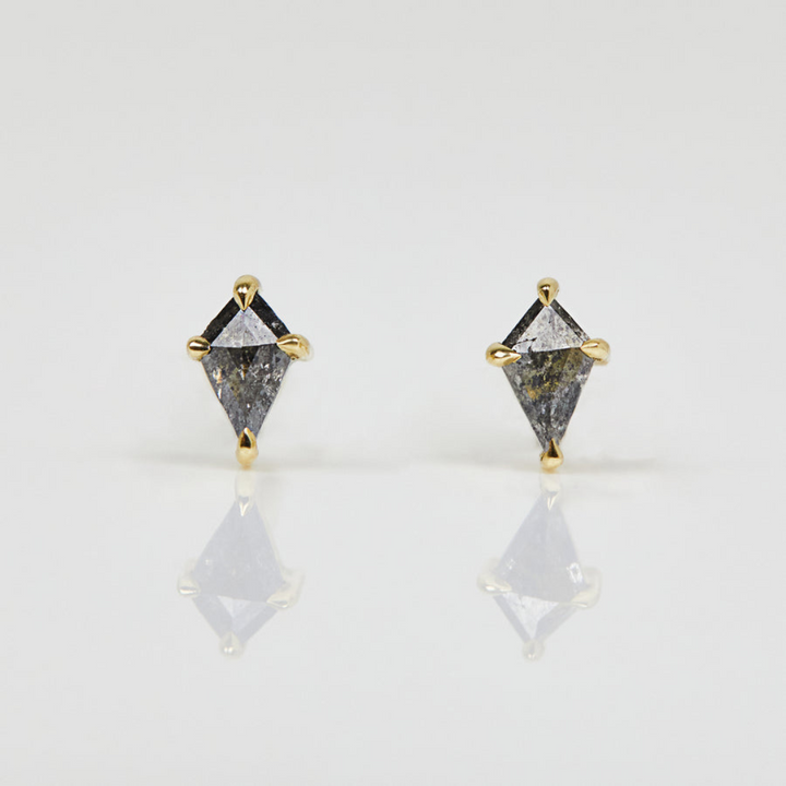 Natural Salt and Pepper 0.88 CT Kite Diamond Stud Earring