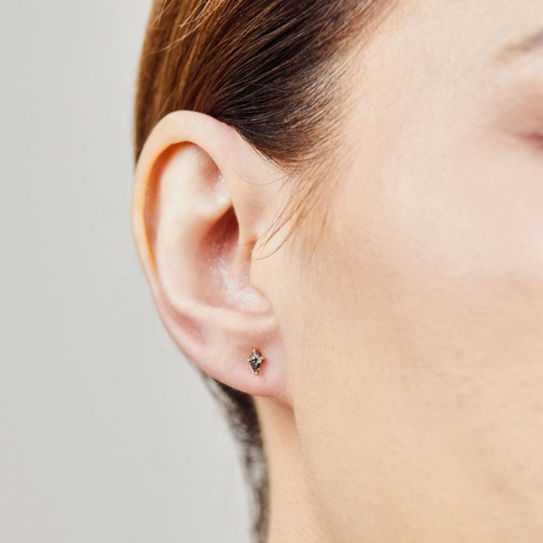 Natural Salt and Pepper 0.88 CT Kite Diamond Stud Earring