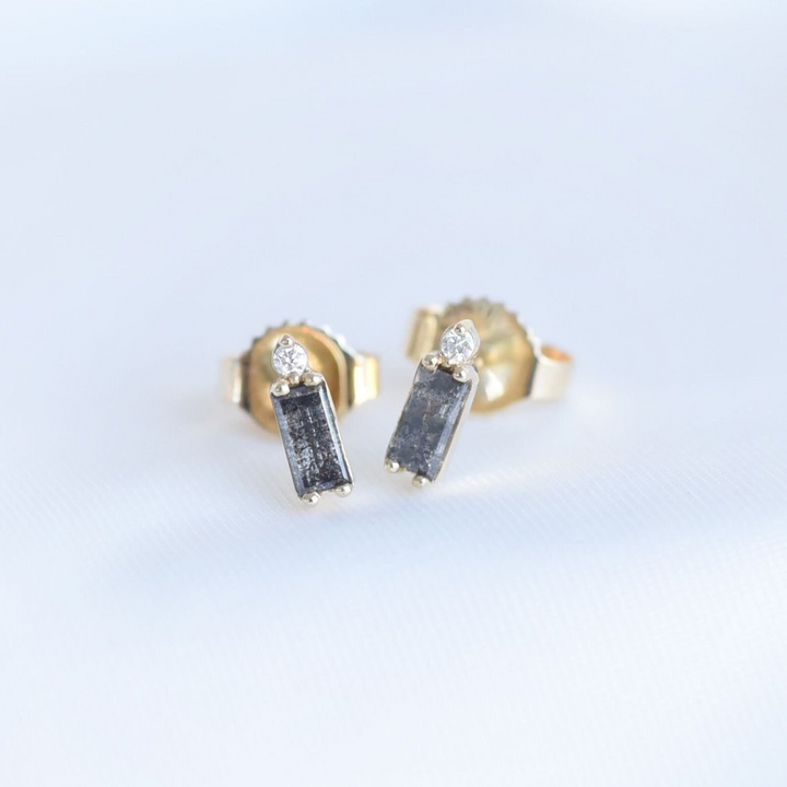 Natural Salt and Pepper 1.90 CT Round & Baguette Diamond Fashion Earring