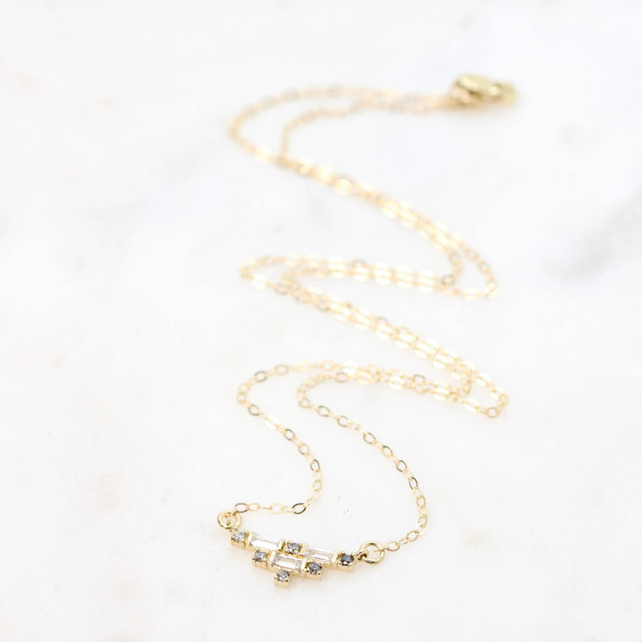 Natural Salt And Pepper 2.15 CT Round & Baguette Diamond Necklace