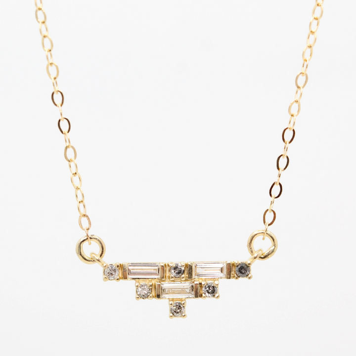 Natural Salt And Pepper 2.15 CT Round & Baguette Diamond Necklace