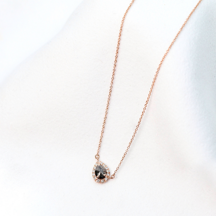 Natural Salt And Pepper 2.40 CT Round & Pear Diamond Necklace