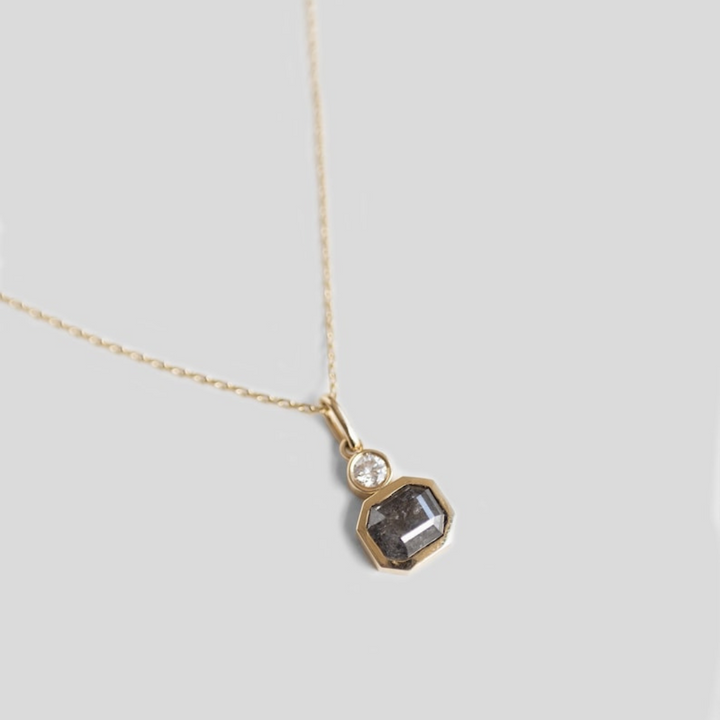 Natural Salt And Pepper 2.55 CT Emerald & Round Diamond Necklace