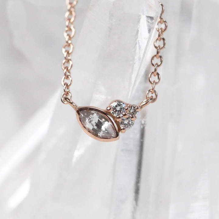 Natural Salt And Pepper 2.30 CT Round & Marquise Diamond Necklace