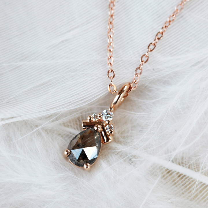 Natural Salt And Pepper 2.50 CT Round & Pear Diamond Necklace