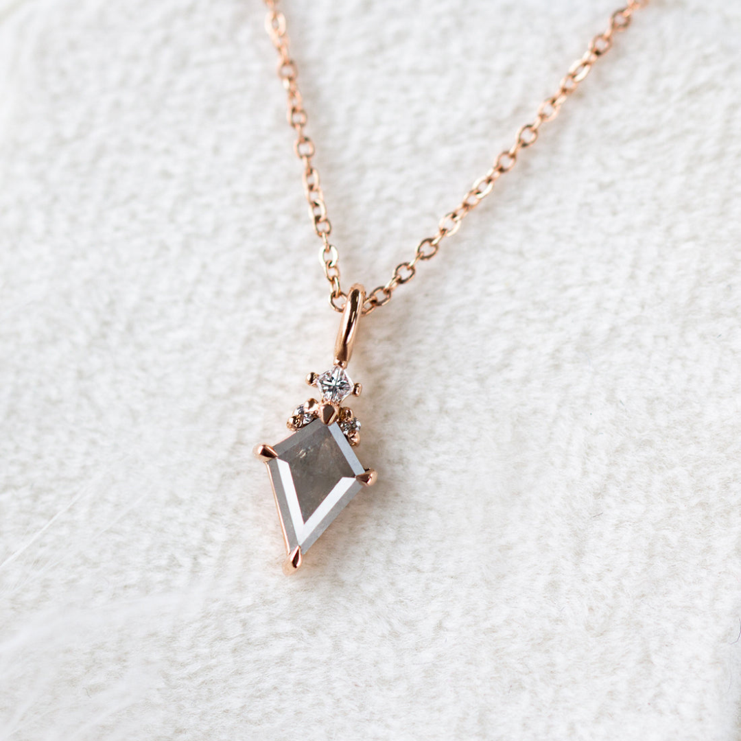 Natural Salt And Pepper 2.25 CT Round & Kite Diamond Necklace