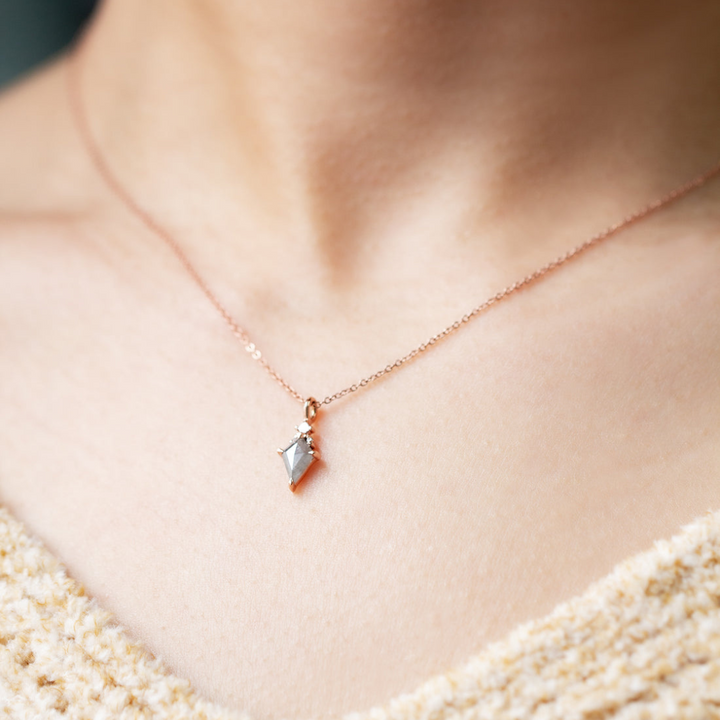 Natural Salt And Pepper 2.25 CT Round & Kite Diamond Necklace