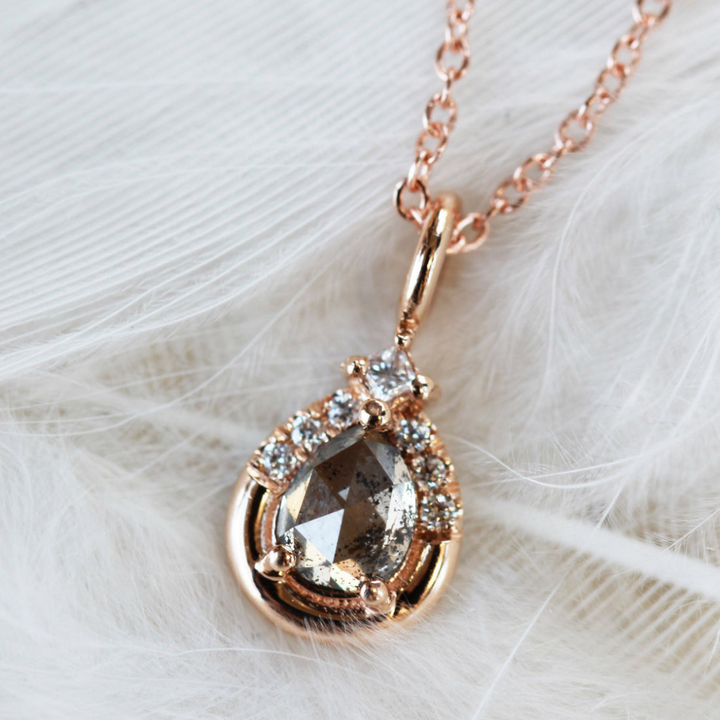 Natural Salt And Pepper 2.55 CT Pear Diamond Necklace