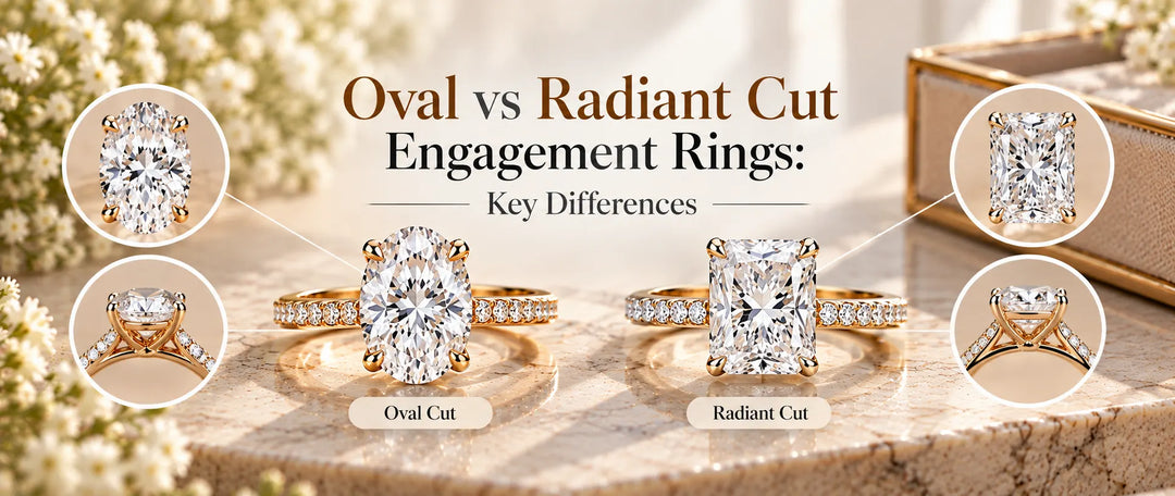 Oval vs radiant cut engagement ring: Compare shape, sparkle, size, price, and settings to find the gemstone that suits your style and budget.