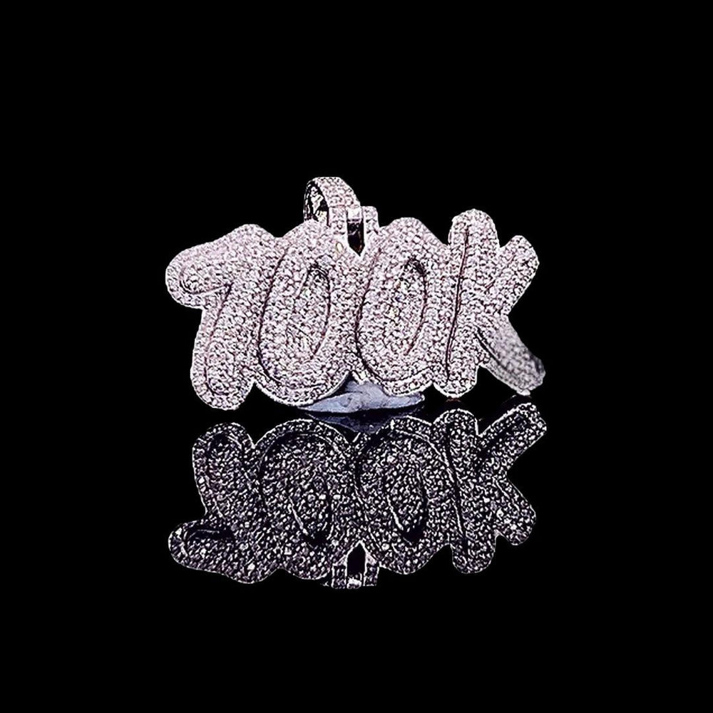 100K Hip Hop Moissanite Statement Pendant in 925 Sterling Silver Close Up Front View