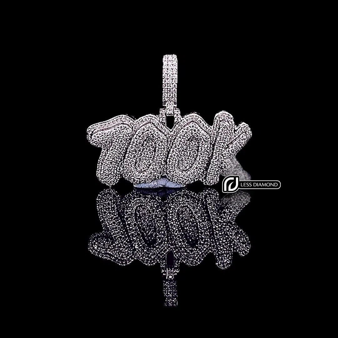 100K Hip Hop Moissanite Statement Pendant in 925 Sterling Silver Front View