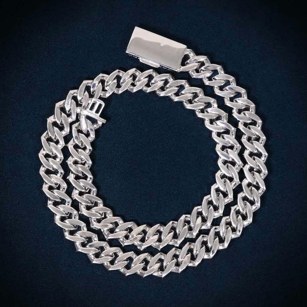 10mm Round Moissanite Cuban Chain in 14K White Gold Back Side View
