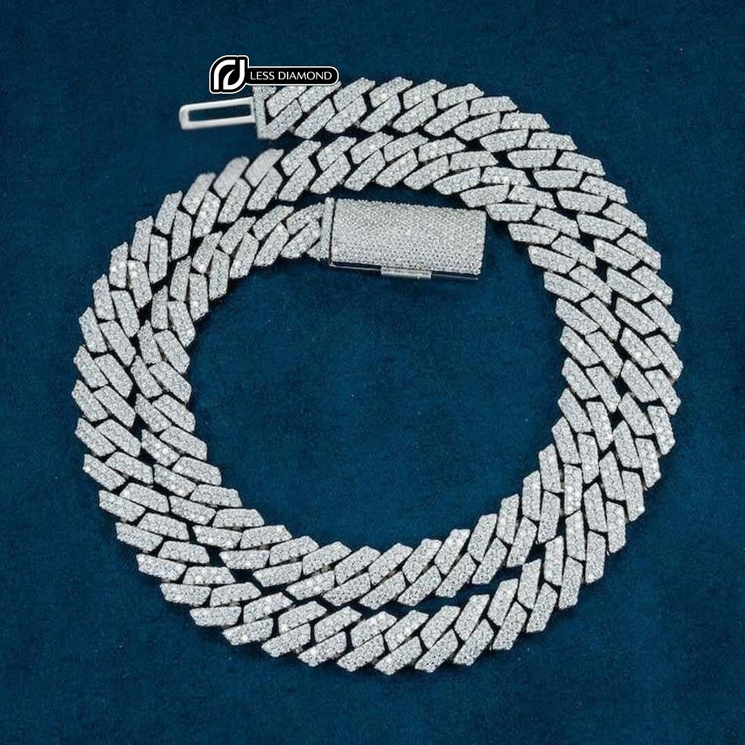 10mm Round Moissanite Cuban Chain in 14K White Gold Front View