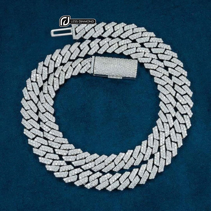 10mm Round Moissanite Cuban Chain in 14K White Gold Front View