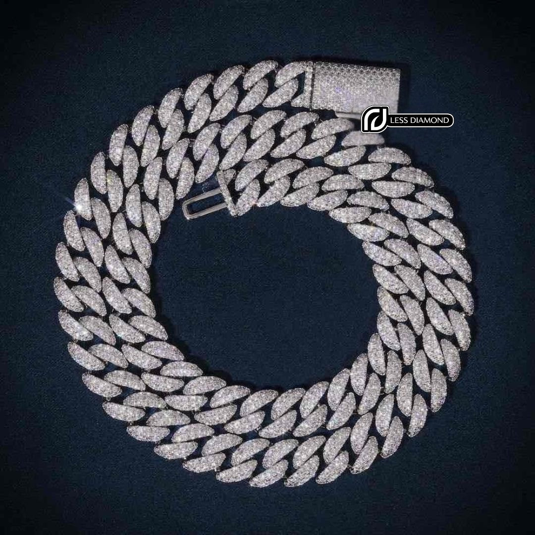 10mm Round Moissanite Cuban Link Chain Glacial in 14K White Gold Front View
