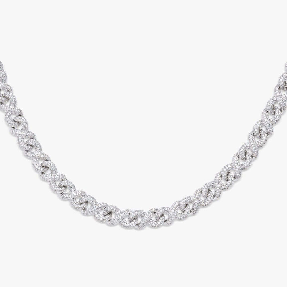 10mm Round Moissanite Cuban Link Chain in 14K White Gold Close Up Front View