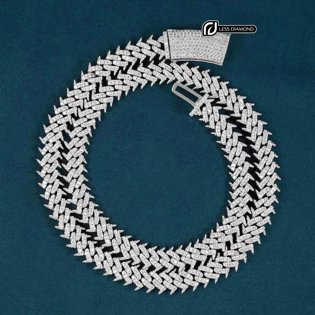 10mm Round Moissanite Cuban Link Chain in 14K White Gold Front View