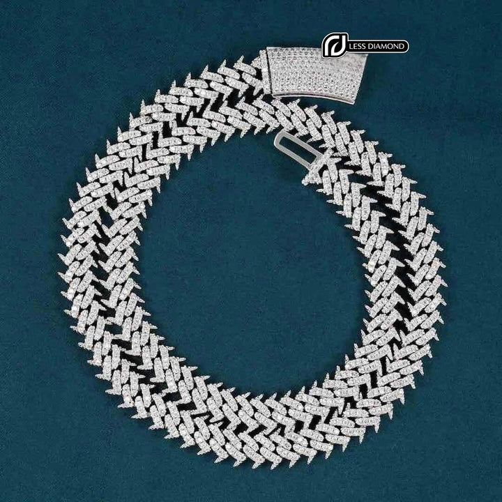 10mm Round Moissanite Cuban Link Chain in 14K White Gold Front View