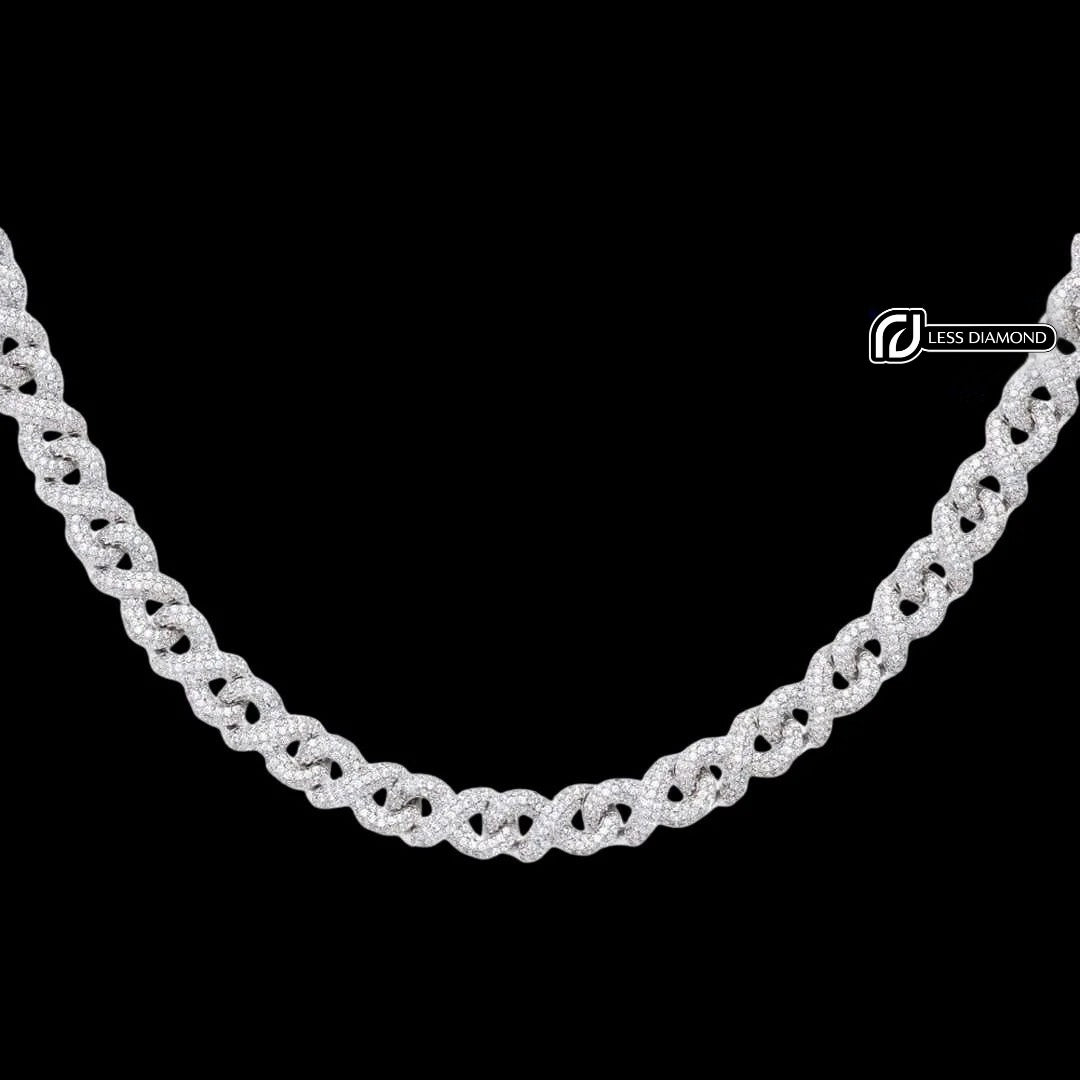 10mm Round Moissanite Cuban Link Chain in 14K White Gold Front View