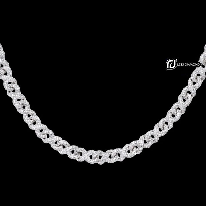 10mm Round Moissanite Cuban Link Chain in 14K White Gold Front View