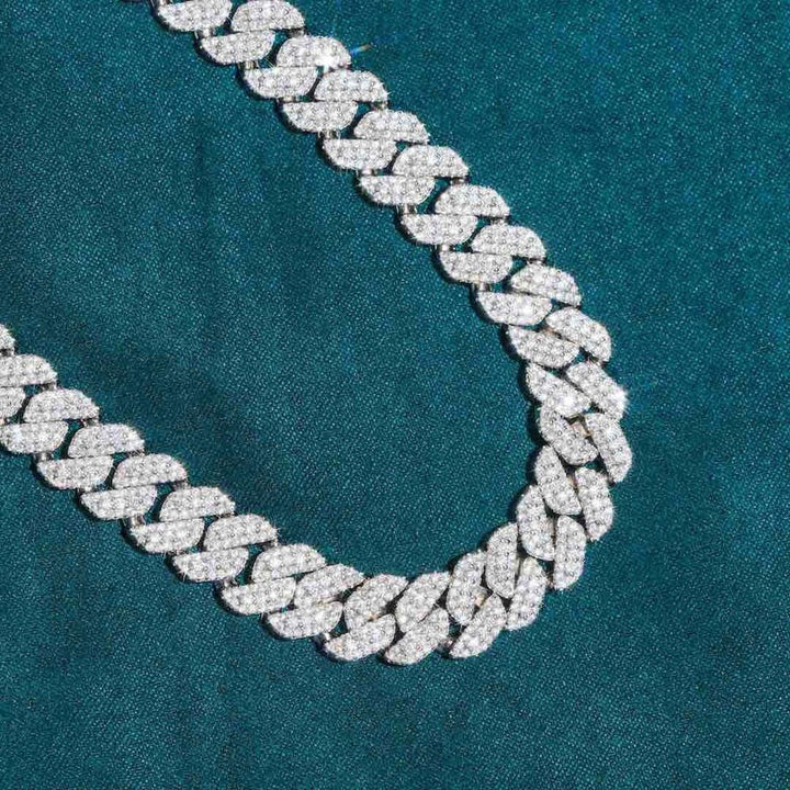 10mm Round Moissanite Cuban Link Frost Chain in 14K White Gold Detailed Link View