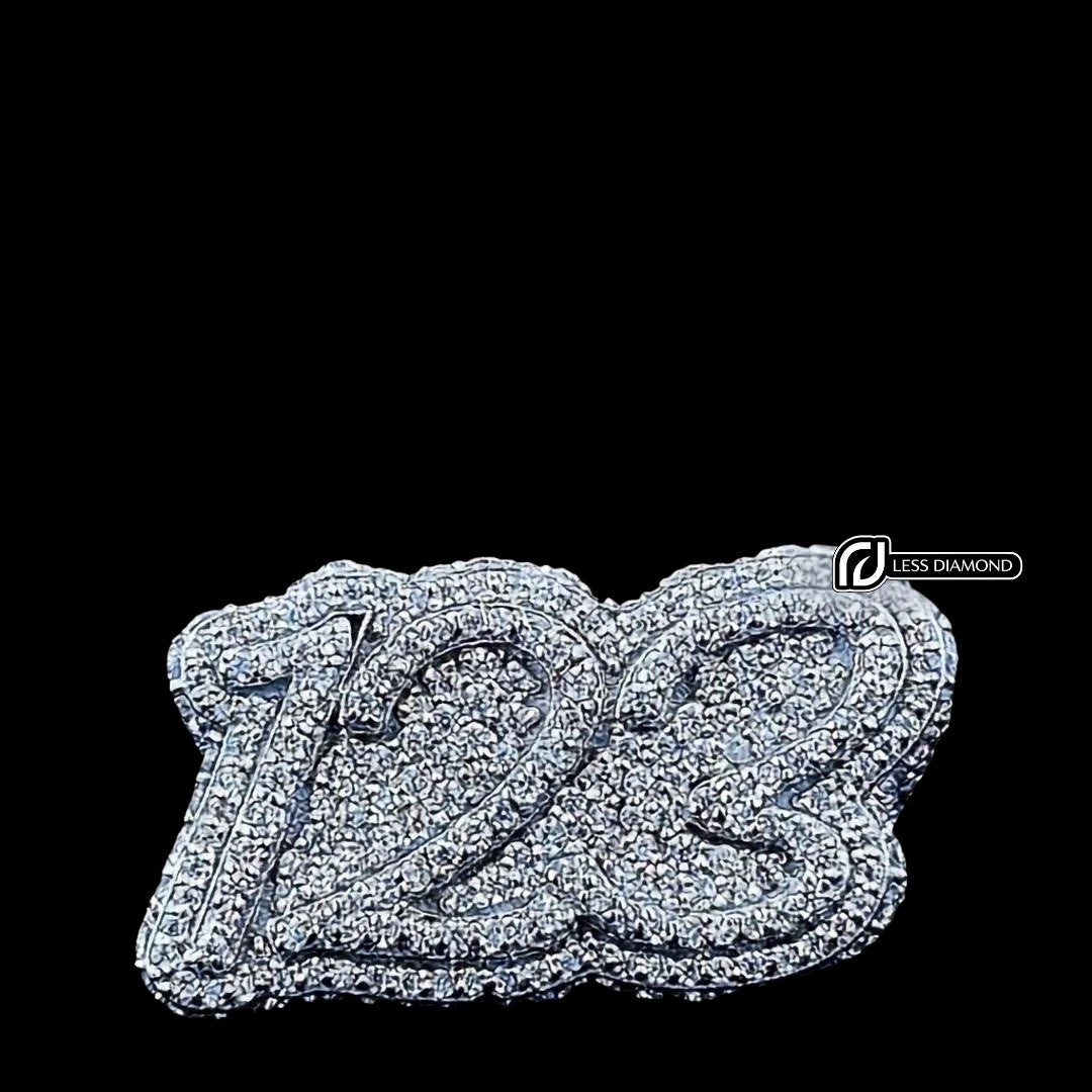 123 Royal Emblem Moissanite Pendant in 925 Sterling Silver Front View