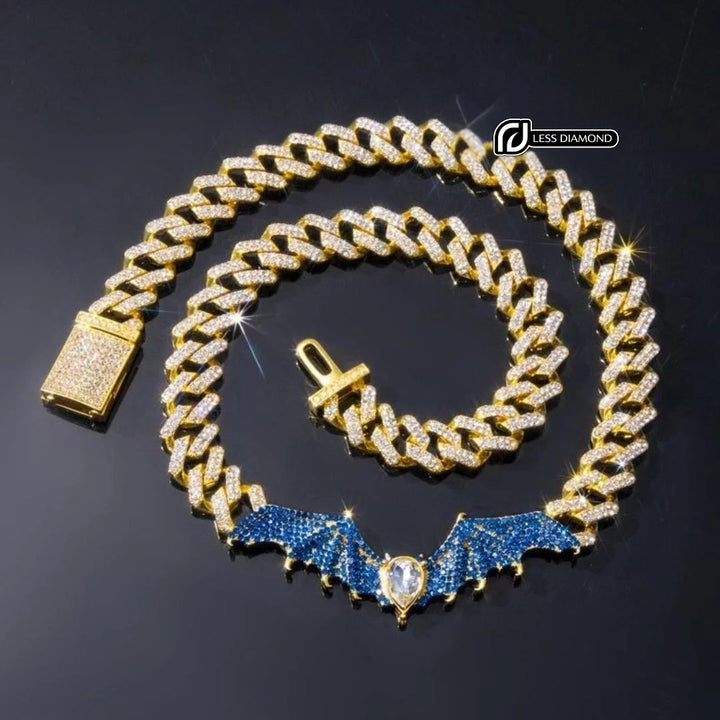 12mm Round Moissanite Cuban Link Chain Batlink in 14K Yellow Gold Front View