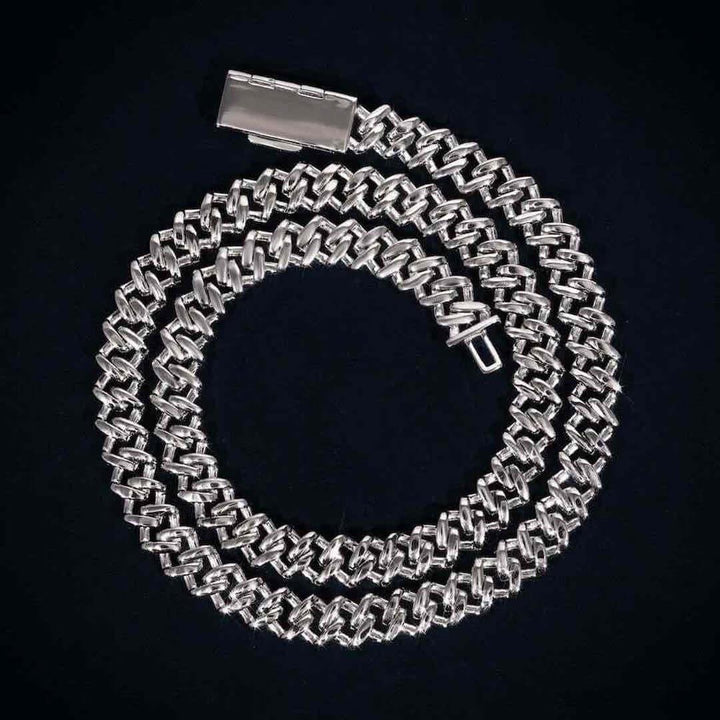 12mm Round Moissanite Cuban Link Chain in 14K Gold Back Side View