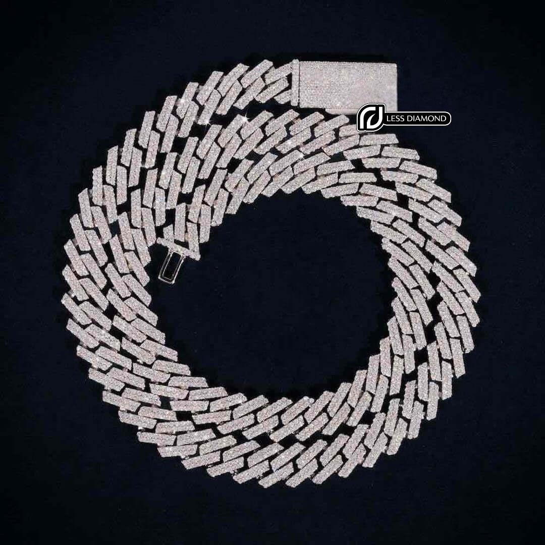12mm Round Moissanite Cuban Link Chain in 14K Gold Front View