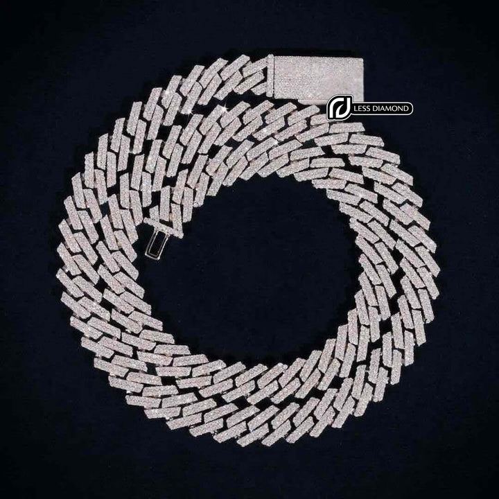 12mm Round Moissanite Cuban Link Chain in 14K Gold Front View