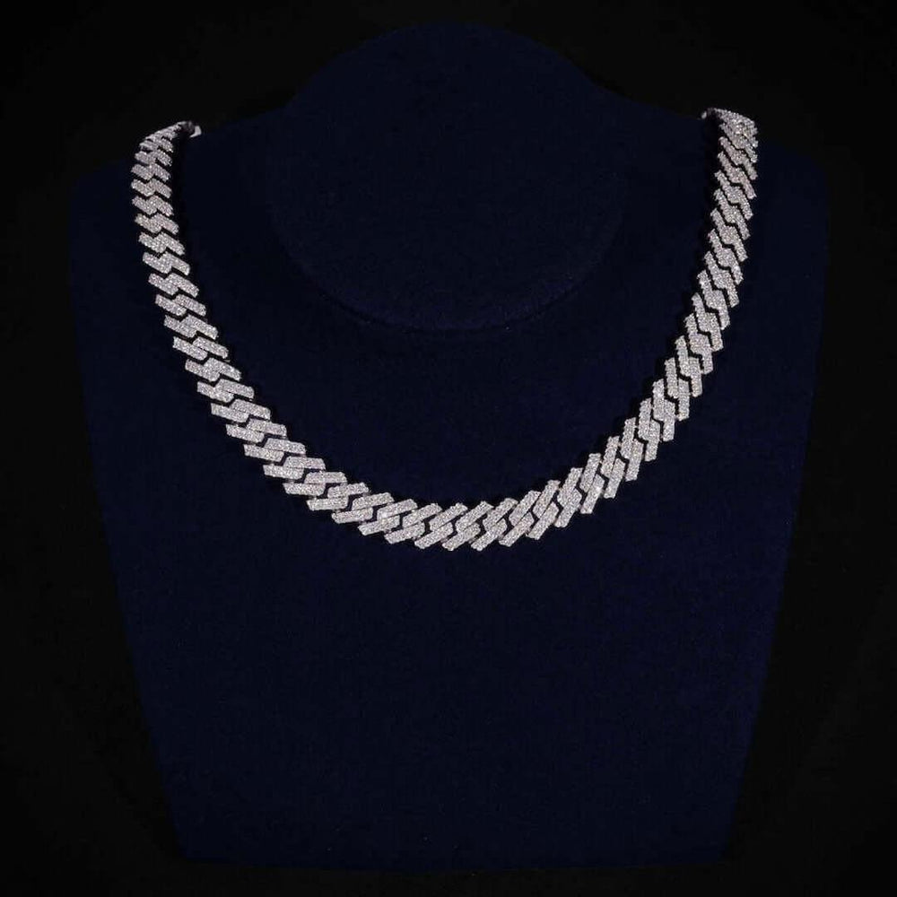 12mm Round Moissanite Cuban Link Chain in 14K Gold On Neck View 